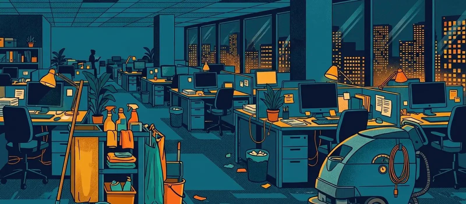 Illustration for the guide: Hiring a commercial cleaning or janitorial company