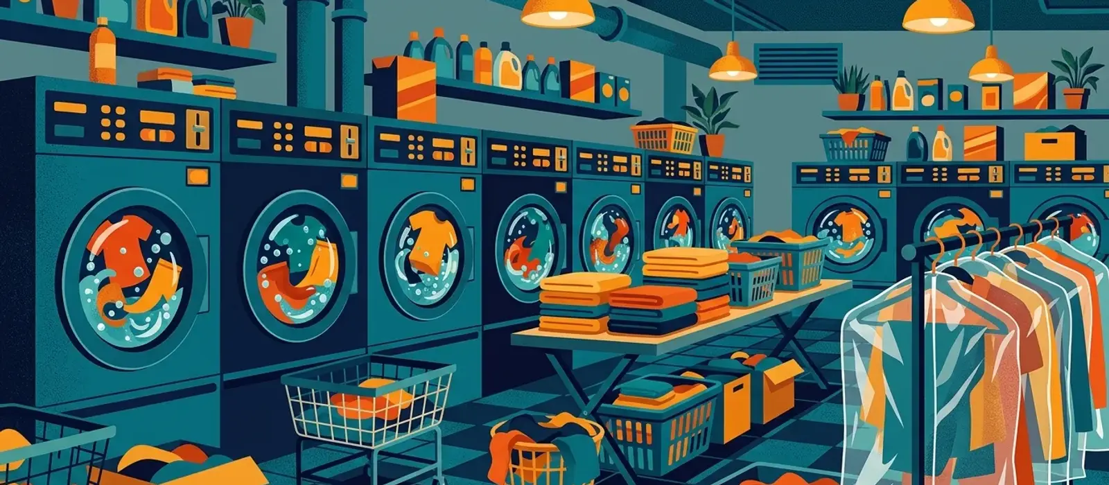 Illustration for the guide: Dry cleaning, laundromats and wash-and-fold explained